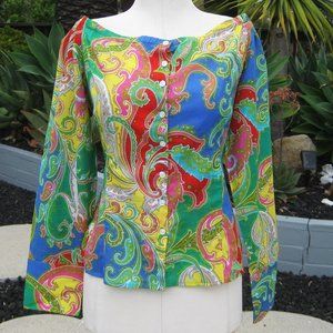 Ralph Lauren Black Label Off the Shoulder Paisley Button Front Blouse 10